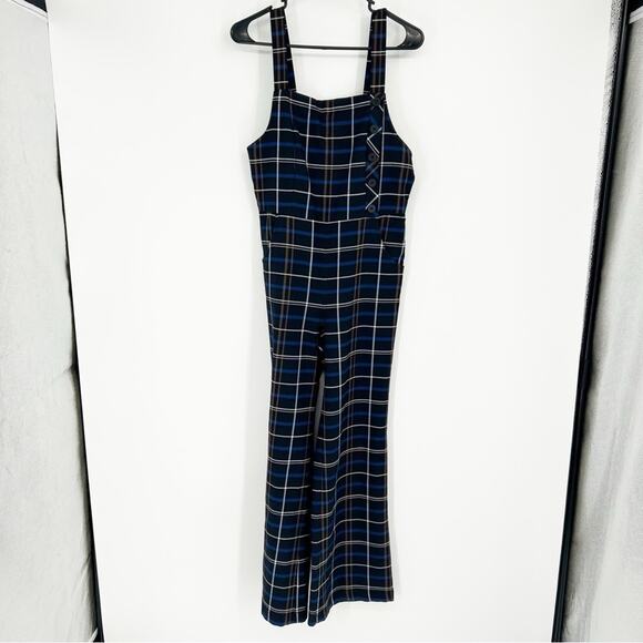 Zara Plaid Wide Leg Trouser Jumpsuit Overalls Pinafore Blogger Favorite Size S - Picture 3 of 8